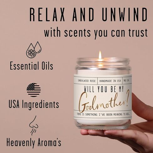 Godmother Proposal Gift - 'Will you be my Godmother!' Candle, w/Coconut & Vanilla - God Mother Proposal Gift I God Mom Proposal I GodMom Proposal I 50Hr Burn, USA Made in Saudi Arabia