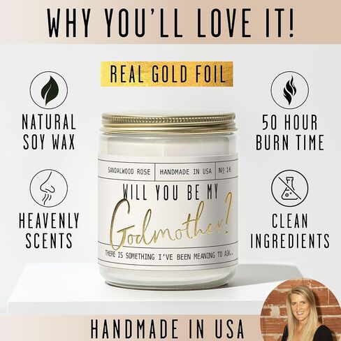 Godmother Proposal Gift - 'Will you be my Godmother!' Candle, w/Coconut & Vanilla - God Mother Proposal Gift I God Mom Proposal I GodMom Proposal I 50Hr Burn, USA Made in Saudi Arabia