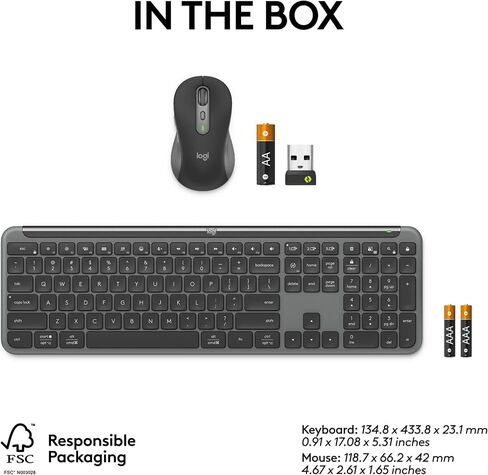 Logitech Signature Slim MK955 for Business Wireless Keyboard and Mouse Combo, Quiet Typing, Secure Receiver, Bluetooth, Globally Certified, Windows/Mac/Chrome/Linux - Graphite in Saudi Arabia