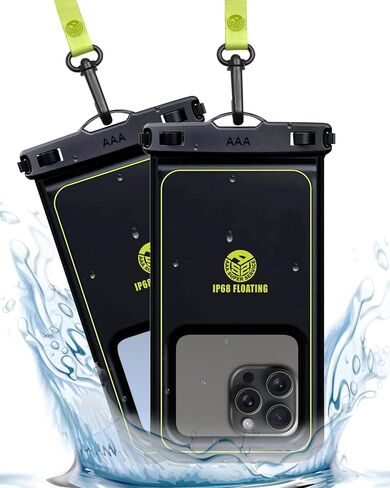 2 Pack 8.9-inch Marine - IP68 Waterproof Phone Pouch Floating Case (Large Size) Perfect Waterproof Phone Bag with Detachable Hi-Vis Lanyard for iPhone, Galaxy, Pixel - Black in Saudi Arabia