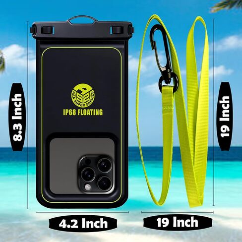 2 Pack 8.9-inch Marine - IP68 Waterproof Phone Pouch Floating Case (Large Size) Perfect Waterproof Phone Bag with Detachable Hi-Vis Lanyard for iPhone, Galaxy, Pixel - Black in Saudi Arabia