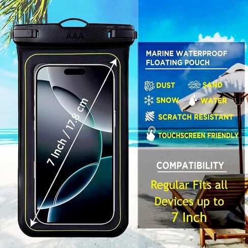 2 Pack 8.9-inch Marine - IP68 Waterproof Phone Pouch Floating Case (Large Size) Perfect Waterproof Phone Bag with Detachable Hi-Vis Lanyard for iPhone, Galaxy, Pixel - Black in Saudi Arabia