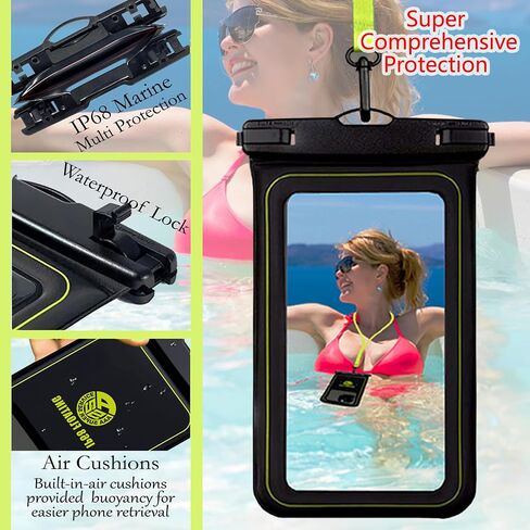 2 Pack 8.9-inch Marine - IP68 Waterproof Phone Pouch Floating Case (Large Size) Perfect Waterproof Phone Bag with Detachable Hi-Vis Lanyard for iPhone, Galaxy, Pixel - Black in Saudi Arabia