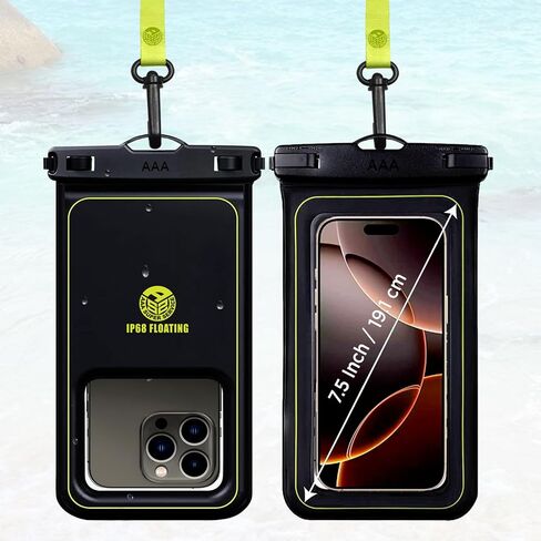 2 Pack 8.9-inch Marine - IP68 Waterproof Phone Pouch Floating Case (Large Size) Perfect Waterproof Phone Bag with Detachable Hi-Vis Lanyard for iPhone, Galaxy, Pixel - Black in Saudi Arabia