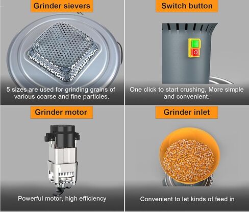 Grain Mill Corn Grinder, 1000w Electric Feed Grinder Mill Dust-Free Dry Cereals Grinder with Detachable Hopper & 5 Sieves for for Wheat Corn Grain Spice Coffee Beans 6.6 Gallons (25L) in Kuwait