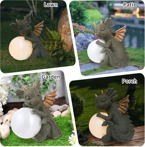 Decor Solar Dragon Statue for Garden Outdoor Sculptures with Solar LED Lights Handmade Waterproof Resin Dinosaur Outdoor Patio Lawn Sculpture Perfect Christmas in Kuwait