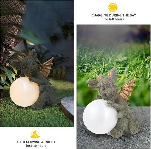 Decor Solar Dragon Statue for Garden Outdoor Sculptures with Solar LED Lights Handmade Waterproof Resin Dinosaur Outdoor Patio Lawn Sculpture Perfect Christmas in Kuwait