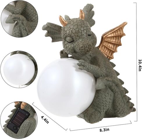 Decor Solar Dragon Statue for Garden Outdoor Sculptures with Solar LED Lights Handmade Waterproof Resin Dinosaur Outdoor Patio Lawn Sculpture Perfect Christmas in Kuwait