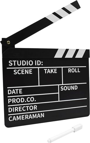 Nicky Bigs Novelties Movie Clapboard Director باللونين الأبيض والأسود مقاس 10 × 9 بوصة - لوح فيلم بلاستيكي مع قلم تحديد قابل للمسح - دعامة أزياء مسرحية تظاهرية in Kuwait