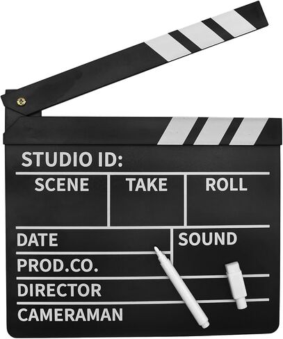 Nicky Bigs Novelties Movie Clapboard Director باللونين الأبيض والأسود مقاس 10 × 9 بوصة - لوح فيلم بلاستيكي مع قلم تحديد قابل للمسح - دعامة أزياء مسرحية تظاهرية in Kuwait