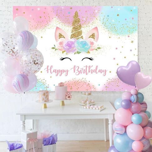 Mocsicka Unicorn Backdrop Birthday Decorations for Girls 5x3ft Pastel Rainbow Unicorn Happy Birthday Banner Party Decorations Photo Booth Props in Saudi Arabia