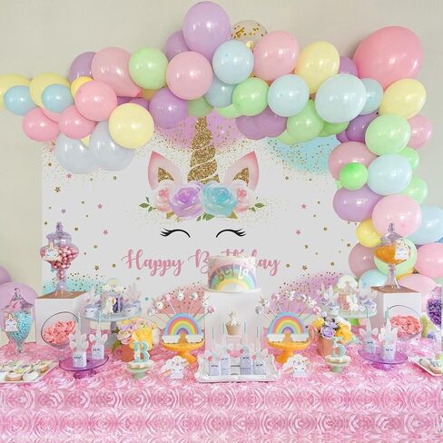 Mocsicka Unicorn Backdrop Birthday Decorations for Girls 5x3ft Pastel Rainbow Unicorn Happy Birthday Banner Party Decorations Photo Booth Props in Saudi Arabia