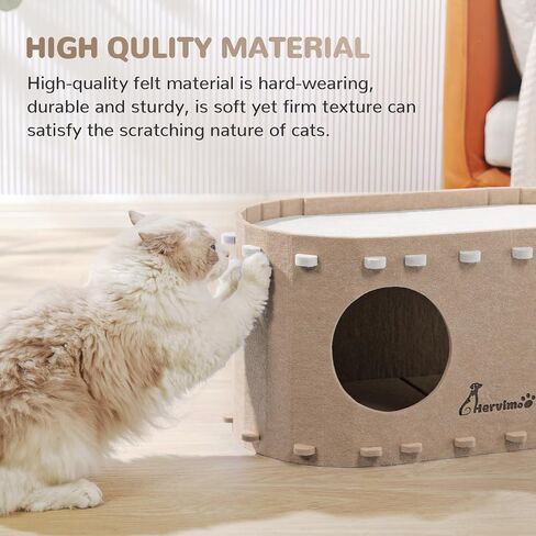 Cat Beds for Indoor Cats, 2 in 1 Large Cat House, Foldable Cat Tunnel Enclosed Bed, Scratch Resistant Cat Bed Cave for Large Cats Up to 25lbs & Multiple Small Cats, Dark Camel in Saudi Arabia