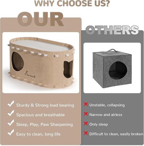 Cat Beds for Indoor Cats, 2 in 1 Large Cat House, Foldable Cat Tunnel Enclosed Bed, Scratch Resistant Cat Bed Cave for Large Cats Up to 25lbs & Multiple Small Cats, Dark Camel in Saudi Arabia