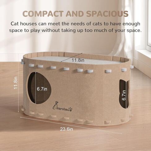 Cat Beds for Indoor Cats, 2 in 1 Large Cat House, Foldable Cat Tunnel Enclosed Bed, Scratch Resistant Cat Bed Cave for Large Cats Up to 25lbs & Multiple Small Cats, Dark Camel in Saudi Arabia