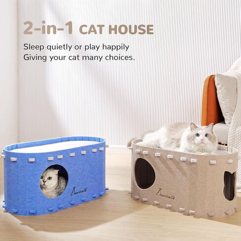 Cat Beds for Indoor Cats, 2 in 1 Large Cat House, Foldable Cat Tunnel Enclosed Bed, Scratch Resistant Cat Bed Cave for Large Cats Up to 25lbs & Multiple Small Cats, Dark Camel in Saudi Arabia