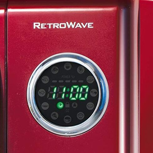 Nostalgia RMO4RR Retro Large 0.9 cu ft, 800-Watt Countertop Microwave Oven, 12 Pre-Programmed Cooking Settings, Digital Clock, Easy Clean Interior, Metallic Red in Saudi Arabia