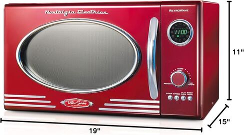 Nostalgia RMO4RR Retro Large 0.9 cu ft, 800-Watt Countertop Microwave Oven, 12 Pre-Programmed Cooking Settings, Digital Clock, Easy Clean Interior, Metallic Red in Saudi Arabia