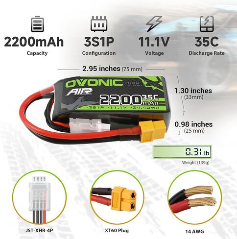 OVONIC 3s Lipo Battery 35C 2200mAh 11.1V Lipo Battery with XT60 Connector for Airplane RC Quadcopter Helicopter FPV Drone (1pcs) in Saudi Arabia