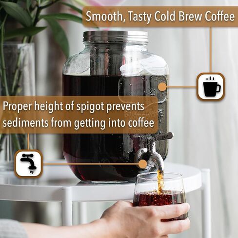 BTaT- Cold Brew Coffee Maker, 1 Gallon Mason Jars Drink Dispenser, Gallon Cold Brew Coffee Maker, Iced Tea Maker, Cold Brew Coffee Carafe, Beverage Dispenser, Glass Dispenser, Mother's Day Gift in Kuwait