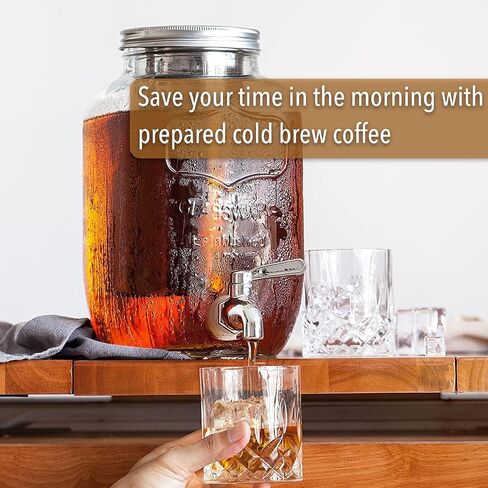 BTaT- Cold Brew Coffee Maker, 1 Gallon Mason Jars Drink Dispenser, Gallon Cold Brew Coffee Maker, Iced Tea Maker, Cold Brew Coffee Carafe, Beverage Dispenser, Glass Dispenser, Mother's Day Gift in Kuwait