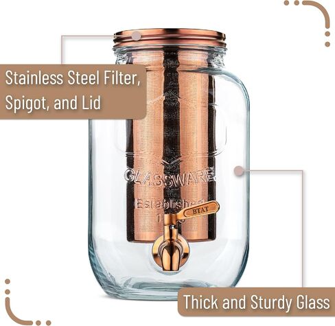 BTaT- Cold Brew Coffee Maker, 1 Gallon Mason Jars Drink Dispenser, Gallon Cold Brew Coffee Maker, Iced Tea Maker, Cold Brew Coffee Carafe, Beverage Dispenser, Glass Dispenser, Mother's Day Gift in Kuwait