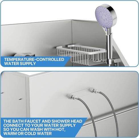 محطة غسيل الكلاب MoNiBloom مقاس 32 بوصة للمنزل، محطة غسيل الكلاب الصغيرة من الفولاذ المقاوم للصدأ مع ملحقات وخطوات كاملة، باب منزلق لحوض استحمام الحيوانات الأليفة بسعة تصل إلى 110 رطل in Kuwait