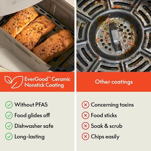 bella 4Qt Slim Air Fryer, Fits-anywhere Kitchenware, EverGood Ceramic Nonstick Coating, Adjustable Temperature, 6 Preset Cooking Options, 60 Min Auto Shutoff w Audible Tone, 3.3lb Capacity, Oatmilk in Saudi Arabia