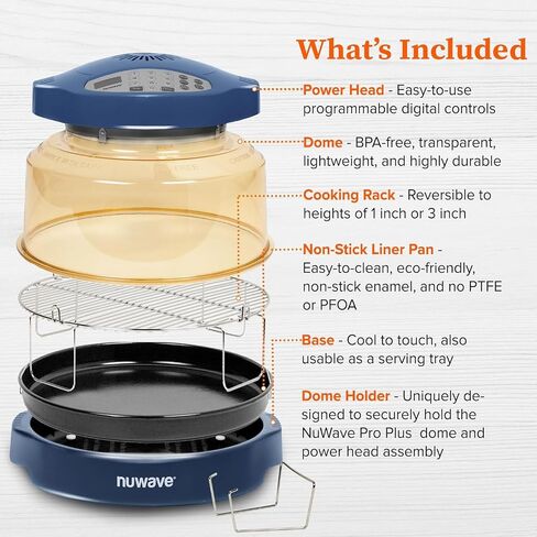 Nuwave Oven Pro Plus Air Fryer, Infra-Red Countertop, 2025 Advanced Convection, No Defrosting or Preheating, Cook Fresh or Frozen, Durable Power Dome, 100 Presets & 50 Memory, PFAS Free, Dark Blue in Kuwait