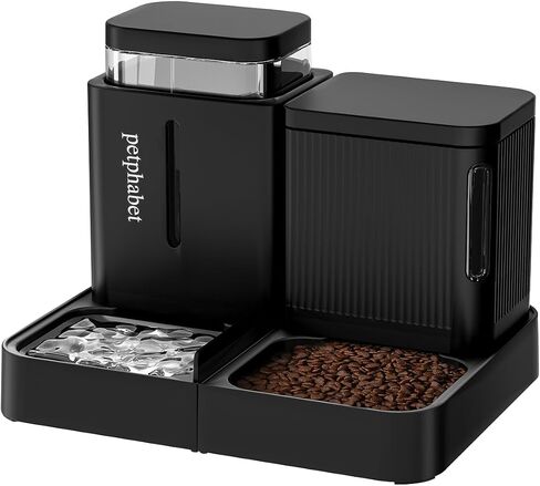 PETPHABET Gravity Cat Feeder and Water Dispenser, 2 in 1 Automatic Cat Feeder with 180 Degree Rotatable, 2 Pack Self Feeding Pet Bowl Set for Small Medium Cat Dog Puppy Kitten, Black, 0.8 Gallon x 2 in Saudi Arabia