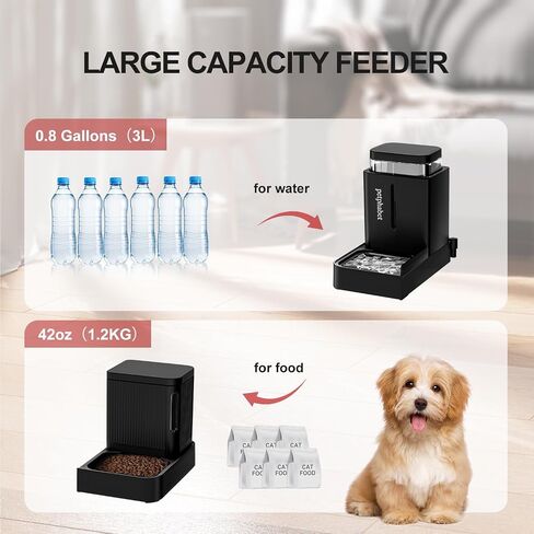 PETPHABET Gravity Cat Feeder and Water Dispenser, 2 in 1 Automatic Cat Feeder with 180 Degree Rotatable, 2 Pack Self Feeding Pet Bowl Set for Small Medium Cat Dog Puppy Kitten, Black, 0.8 Gallon x 2 in Saudi Arabia