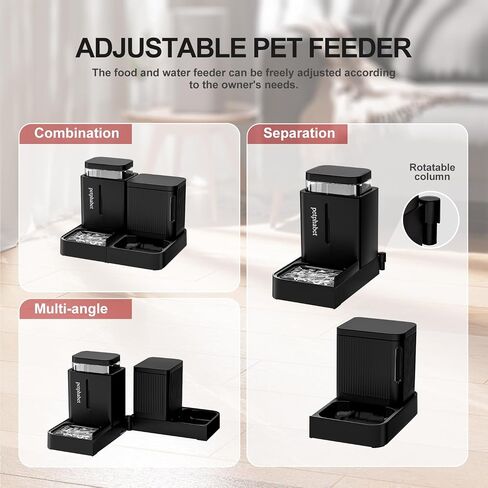 PETPHABET Gravity Cat Feeder and Water Dispenser, 2 in 1 Automatic Cat Feeder with 180 Degree Rotatable, 2 Pack Self Feeding Pet Bowl Set for Small Medium Cat Dog Puppy Kitten, Black, 0.8 Gallon x 2 in Saudi Arabia