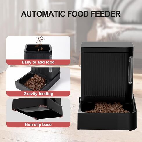 PETPHABET Gravity Cat Feeder and Water Dispenser, 2 in 1 Automatic Cat Feeder with 180 Degree Rotatable, 2 Pack Self Feeding Pet Bowl Set for Small Medium Cat Dog Puppy Kitten, Black, 0.8 Gallon x 2 in Saudi Arabia