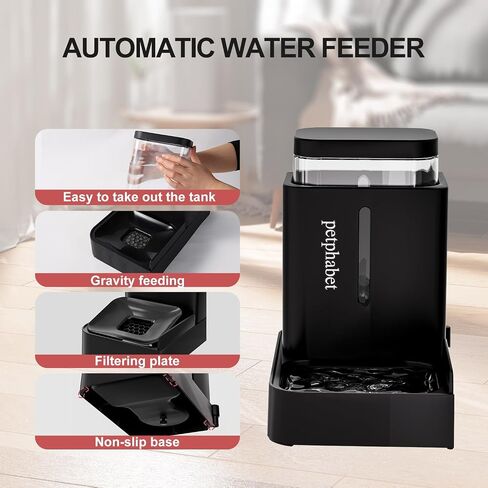 PETPHABET Gravity Cat Feeder and Water Dispenser, 2 in 1 Automatic Cat Feeder with 180 Degree Rotatable, 2 Pack Self Feeding Pet Bowl Set for Small Medium Cat Dog Puppy Kitten, Black, 0.8 Gallon x 2 in Saudi Arabia