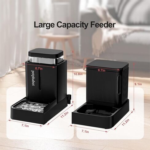 PETPHABET Gravity Cat Feeder and Water Dispenser, 2 in 1 Automatic Cat Feeder with 180 Degree Rotatable, 2 Pack Self Feeding Pet Bowl Set for Small Medium Cat Dog Puppy Kitten, Black, 0.8 Gallon x 2 in Saudi Arabia