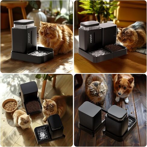 PETPHABET Gravity Cat Feeder and Water Dispenser, 2 in 1 Automatic Cat Feeder with 180 Degree Rotatable, 2 Pack Self Feeding Pet Bowl Set for Small Medium Cat Dog Puppy Kitten, Black, 0.8 Gallon x 2 in Saudi Arabia