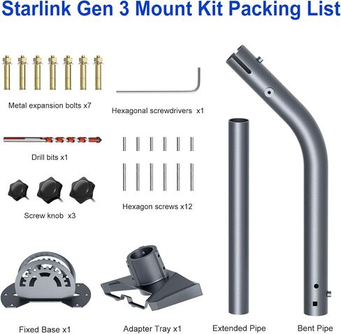 حامل Starlink Gen 3، مجموعة تركيب Starlink قابلة للتعديل 180 درجة، حامل جداري محوري شديد التحمل، حامل عمود Starlink للجيل 3، حامل Starlink مع محول أنابيب Starlink Gen 3 in Saudi Arabia