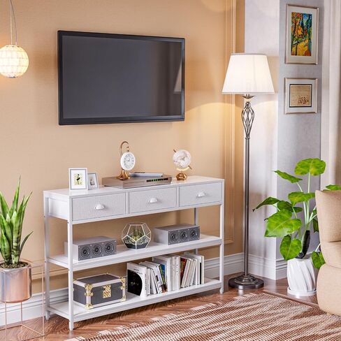White Long 47" Console Sofa Table with 3 Drawers, Entryway Table with 3-Tier Storage Shelves, Display Shelf for Entry Way, Hallway, Couch, Living Room, Kitchen, Foyer in Saudi Arabia