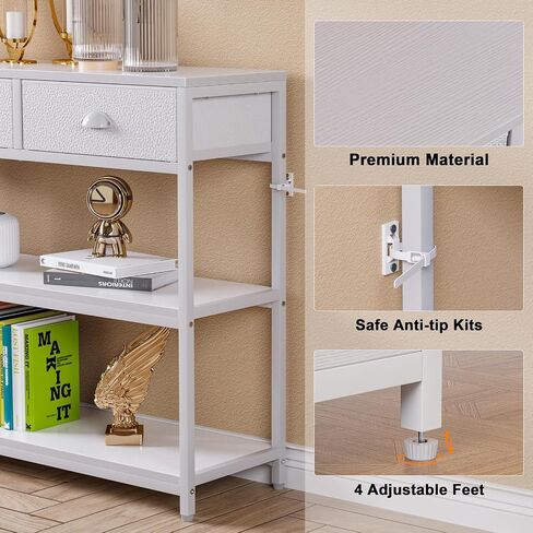 White Long 47" Console Sofa Table with 3 Drawers, Entryway Table with 3-Tier Storage Shelves, Display Shelf for Entry Way, Hallway, Couch, Living Room, Kitchen, Foyer in Saudi Arabia