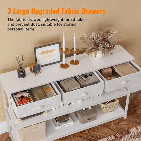 White Long 47" Console Sofa Table with 3 Drawers, Entryway Table with 3-Tier Storage Shelves, Display Shelf for Entry Way, Hallway, Couch, Living Room, Kitchen, Foyer in Saudi Arabia
