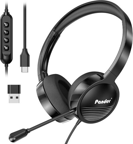 Headset with Mic, Pander USB Wired Headset with Microphone for PC, Computer Headset with Noise Cancelling Microphone, USB/USB-C Headsets with Microphone for Work Office Online Class Skype Zoom Meeting in Saudi Arabia
