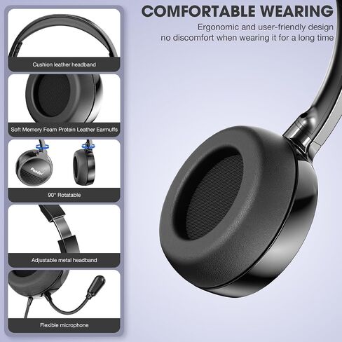 Headset with Mic, Pander USB Wired Headset with Microphone for PC, Computer Headset with Noise Cancelling Microphone, USB/USB-C Headsets with Microphone for Work Office Online Class Skype Zoom Meeting in Saudi Arabia