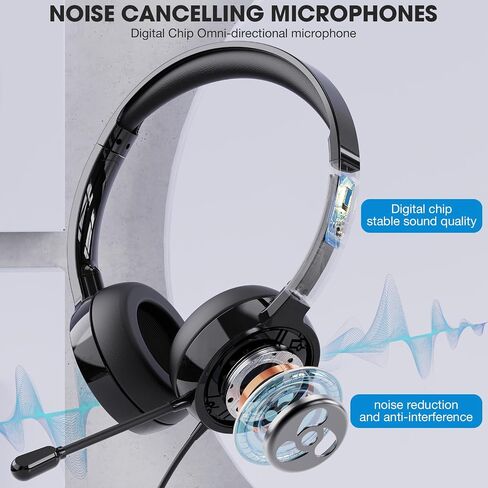 Headset with Mic, Pander USB Wired Headset with Microphone for PC, Computer Headset with Noise Cancelling Microphone, USB/USB-C Headsets with Microphone for Work Office Online Class Skype Zoom Meeting in Saudi Arabia