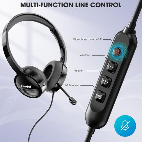 Headset with Mic, Pander USB Wired Headset with Microphone for PC, Computer Headset with Noise Cancelling Microphone, USB/USB-C Headsets with Microphone for Work Office Online Class Skype Zoom Meeting in Saudi Arabia