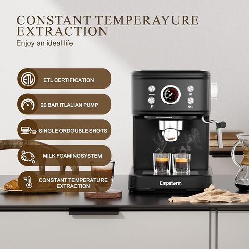 Espresso Machine, 20 Bar Espresso Maker with Milk Frother Steam Wand, Compact Espresso Coffee Machine with for Cappuccino, Latte, Fast Heating in Saudi Arabia