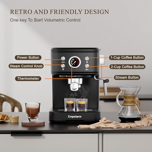 Espresso Machine, 20 Bar Espresso Maker with Milk Frother Steam Wand, Compact Espresso Coffee Machine with for Cappuccino, Latte, Fast Heating in Saudi Arabia