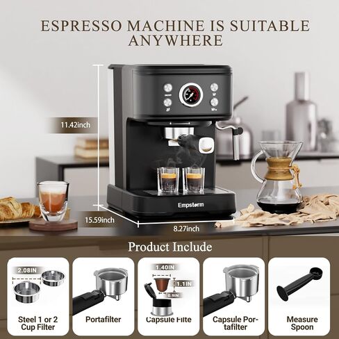 Espresso Machine, 20 Bar Espresso Maker with Milk Frother Steam Wand, Compact Espresso Coffee Machine with for Cappuccino, Latte, Fast Heating in Saudi Arabia