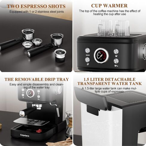 Espresso Machine, 20 Bar Espresso Maker with Milk Frother Steam Wand, Compact Espresso Coffee Machine with for Cappuccino, Latte, Fast Heating in Saudi Arabia