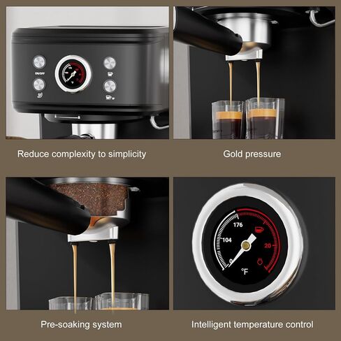 Espresso Machine, 20 Bar Espresso Maker with Milk Frother Steam Wand, Compact Espresso Coffee Machine with for Cappuccino, Latte, Fast Heating in Saudi Arabia