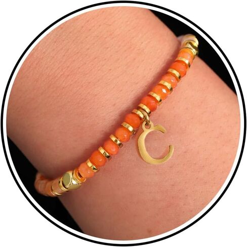 Beaded Bracelets for Women Adjustable Gemstone Bracelet Mom Birthday Gifts Christmas Stocking Stuffers Handmade Little Girl Jewelry Letter C in Saudi Arabia